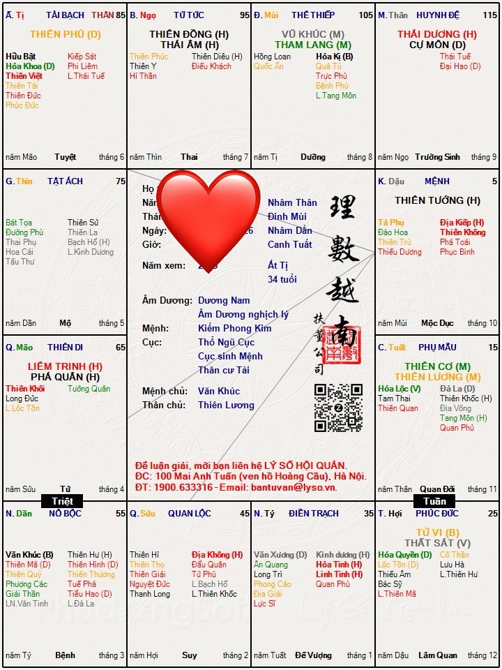 lá số tử vi của vị khách